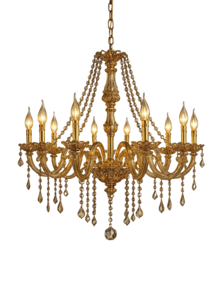 Lustră 8124-10L, 10xE14, D77xH55, Amber Cryst+ Amber Glass+Gold LuminaLED