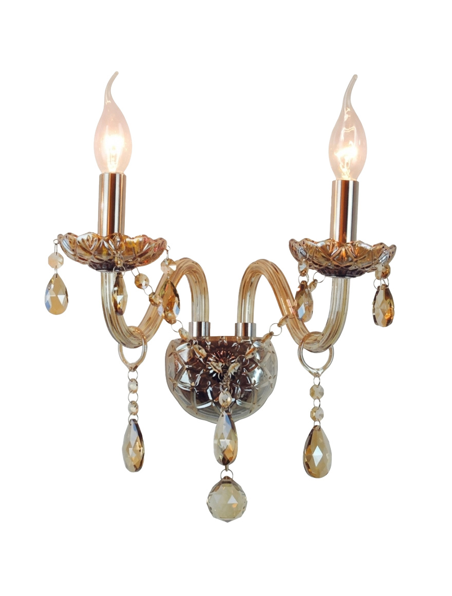 Бра 8124-2, 2xE14, 45x30x30, Янтарный кристалл+Янтарное стекло+Золото LuminaLED