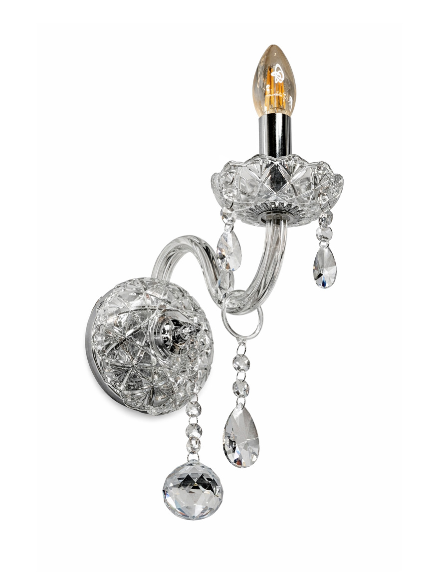 Бра 8124-1, 1xE14, 15x30x30, Прозрачное стекло+Хром+Прозрачный хрусталь LuminaLED