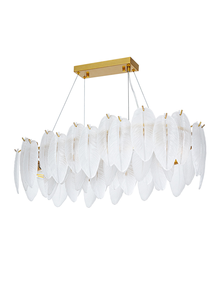 Светодиодная люстра JH-2304, длина 80 см, цоколь E14x8, металл + стекло, золотисто-белый цвет, светодиоды LuminaLed