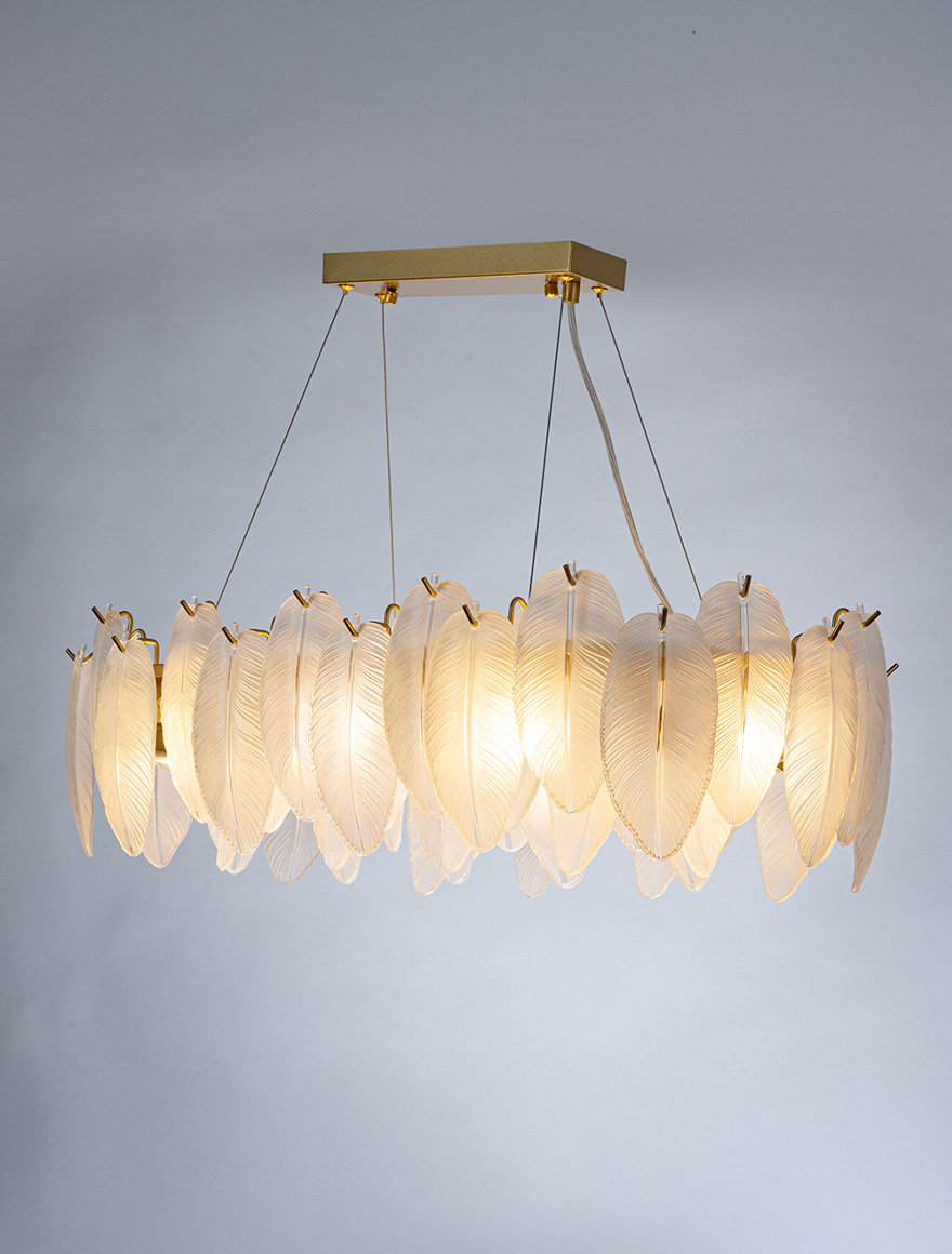 Светодиодная люстра JH-2304, длина 80 см, цоколь E14x8, металл + стекло, золотисто-белый цвет, светодиоды LuminaLed