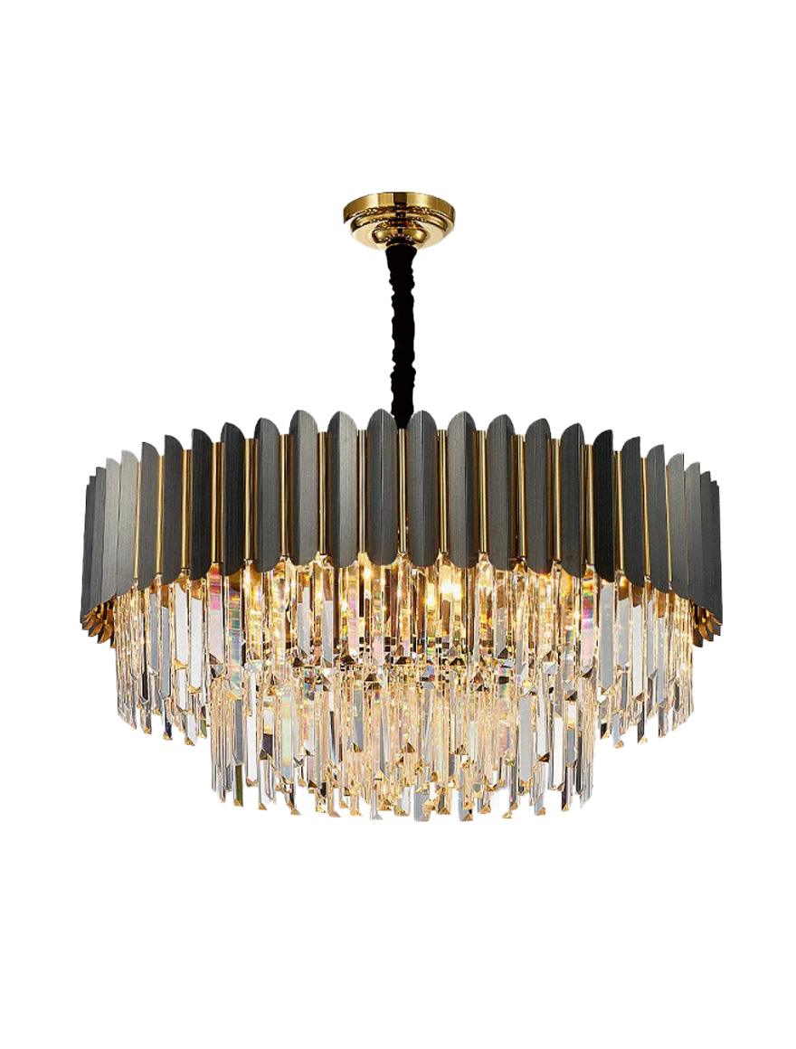 Люстра JH-2305-60, диаметр 60 см, высота 37 см, цоколь E14x9, нержавеющая сталь + кристалл K9, черные светодиоды LuminaLed.