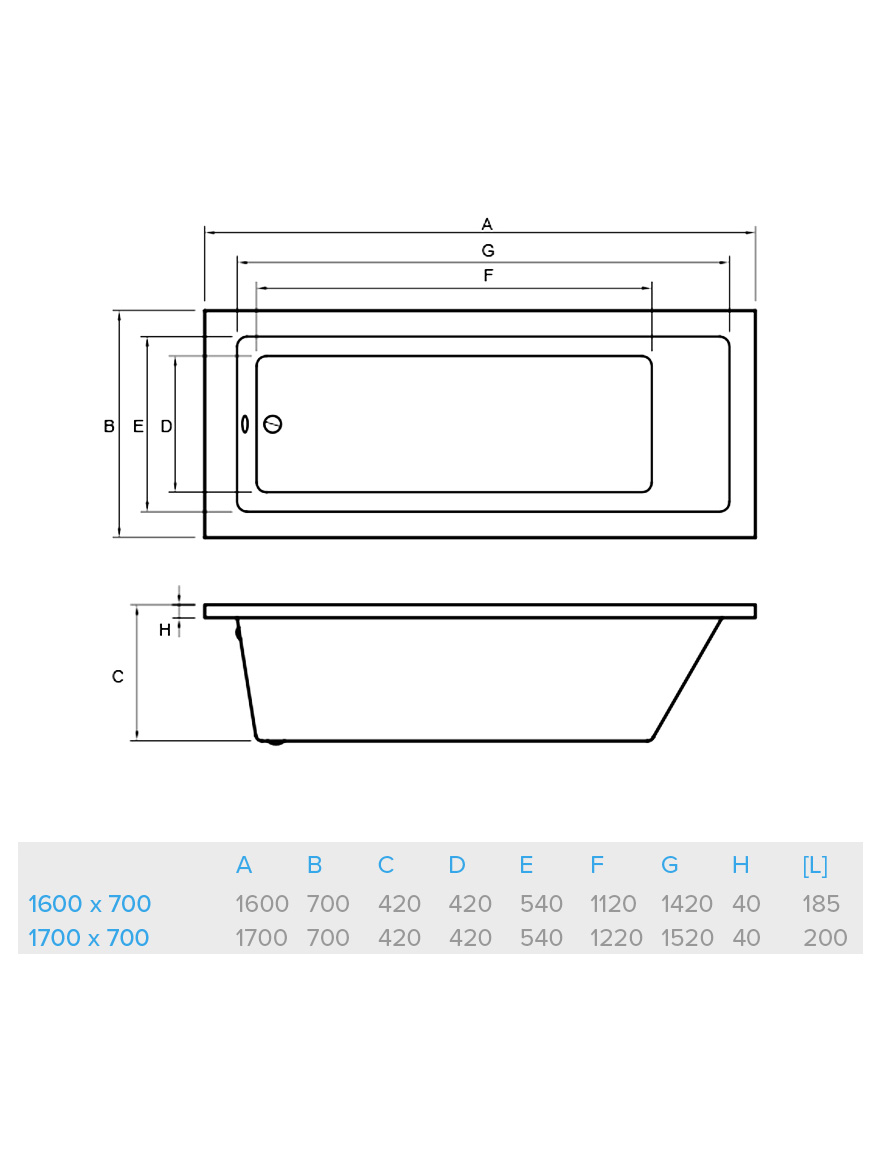 88404 Акриловая ванна 1700x700 Bonito Home Delia