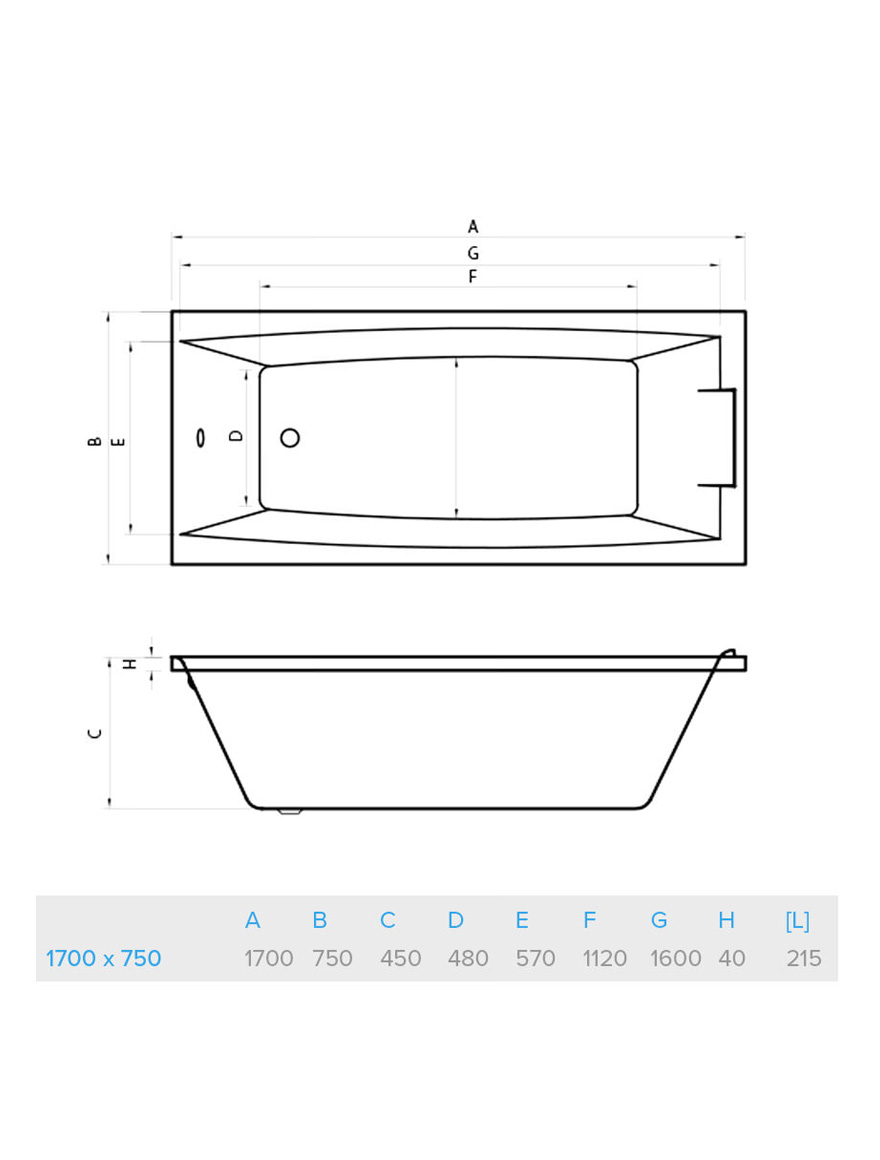 80605 Cadă acril 1700x750 Bonito Home Lita