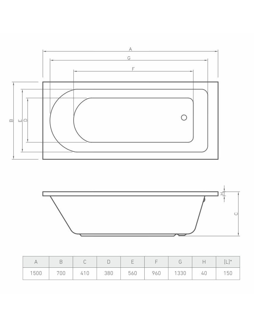 114224 Cadă acril 1500x700 Bonito Home Elara