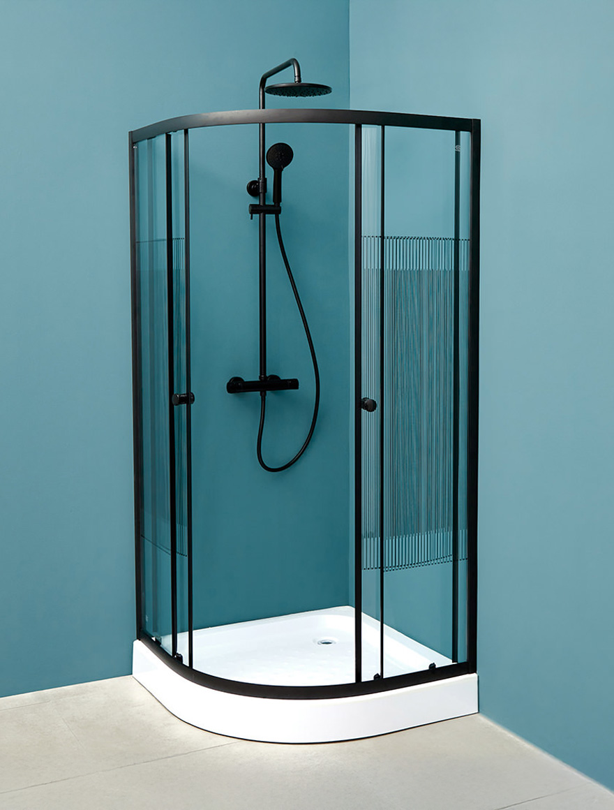 114394 Cabină duș 900x900x1950/130 4mm neagră Malta LiniaH2O