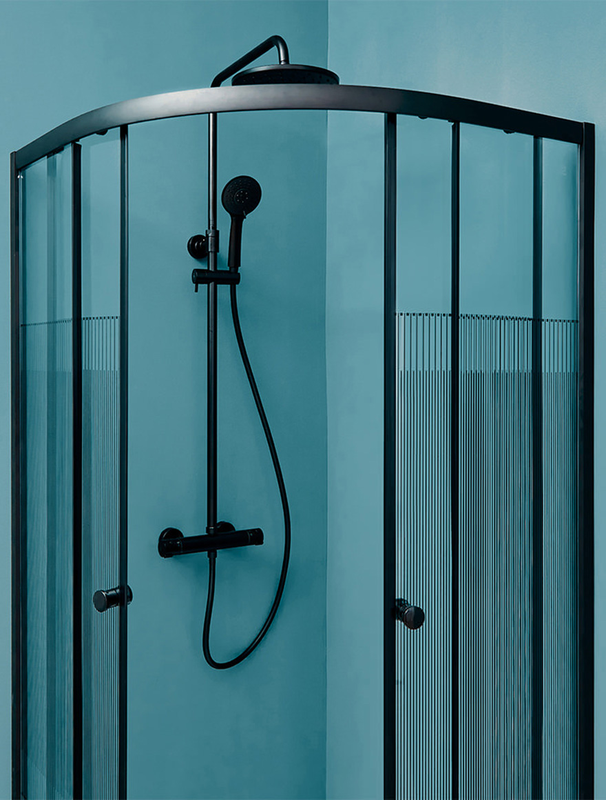114394 Cabină duș 900x900x1950/130 4mm neagră Malta LiniaH2O