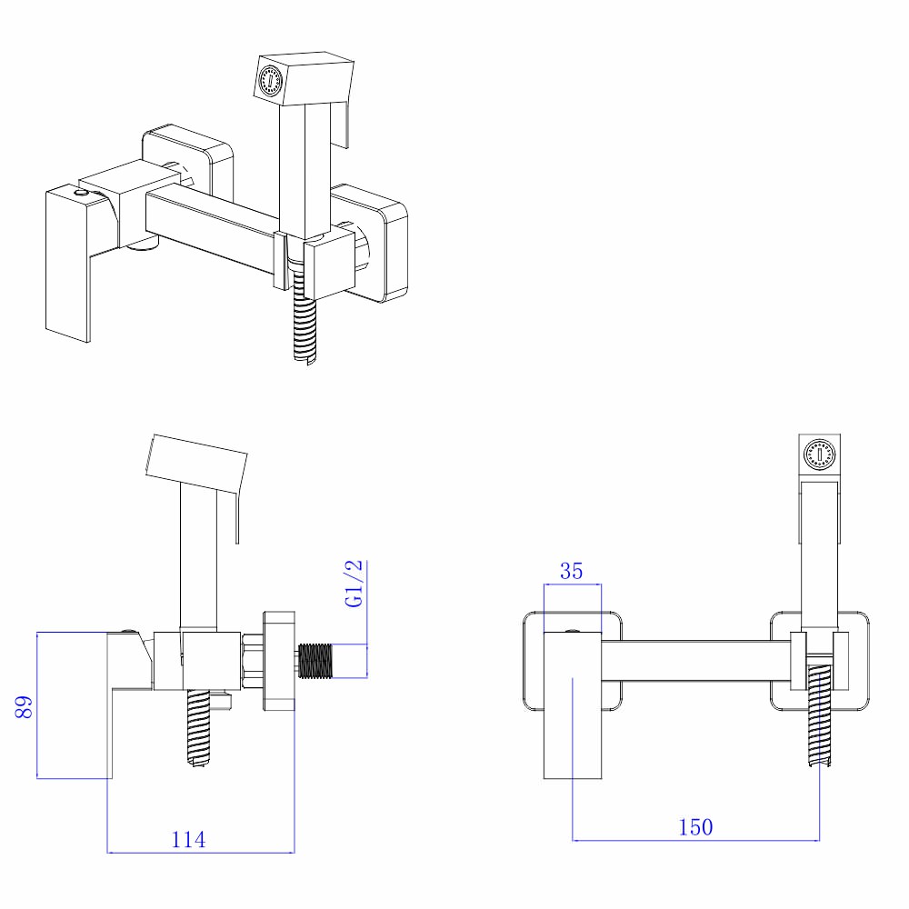 114274 Baterie cu duș igienic pe perete 1150 neagră BW0122-Z11 Mat Eco Yago