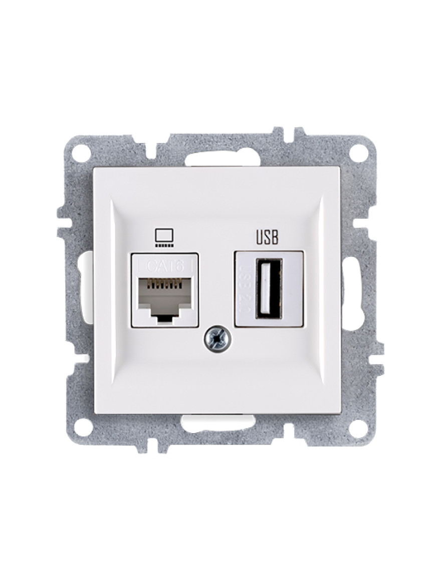 Priză internet cat 6 + USB albă Karen Arvia