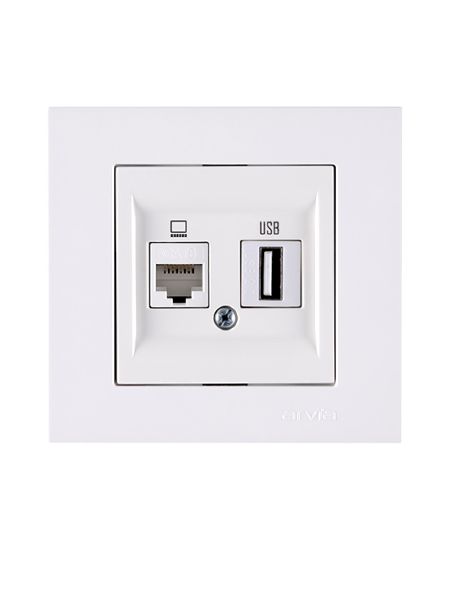 Priză internet cat 6 + USB albă Karen Arvia