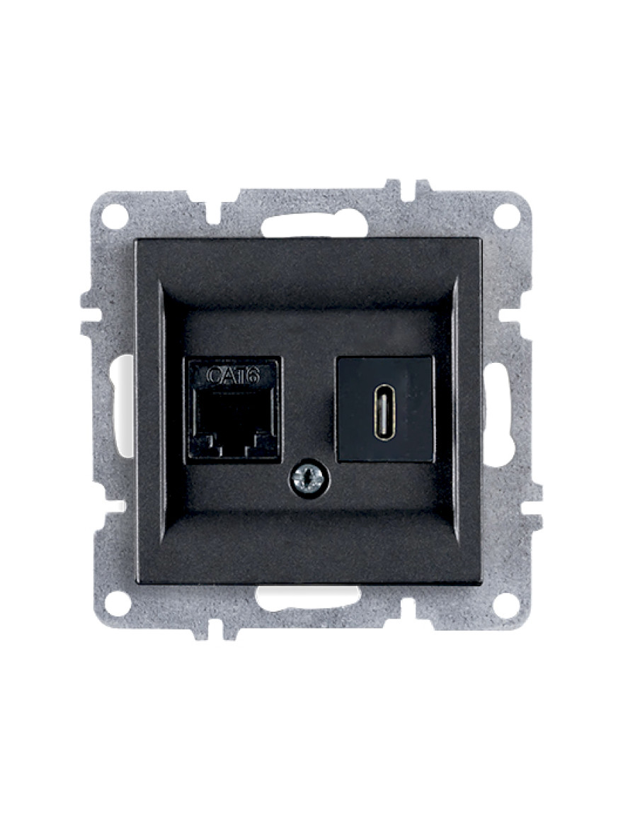 Priză internet cat 6 + Type C neagră metalic Karen Arvia