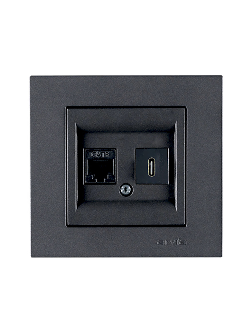 Priză internet cat 6 + Type C neagră metalic Karen Arvia