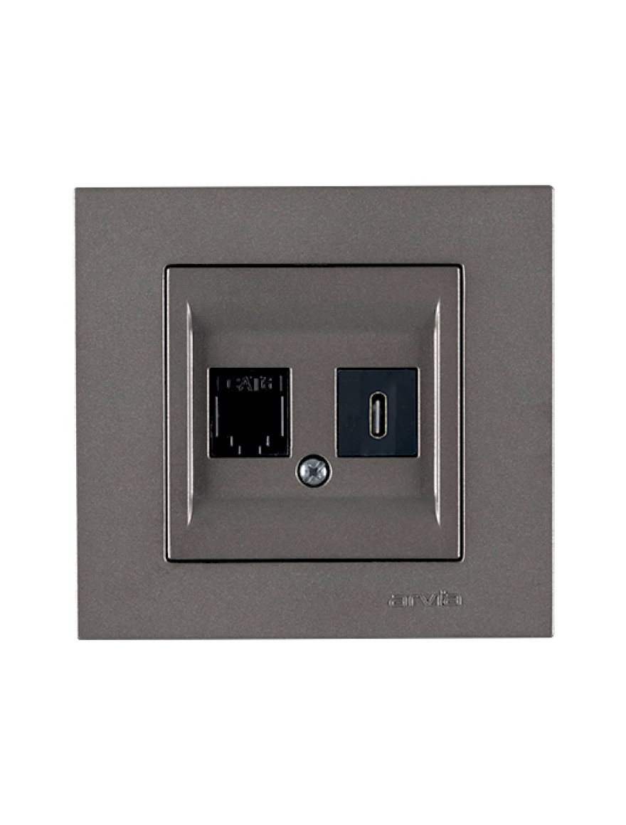 Priză internet cat 6 + Type C antracit Karen Arvia