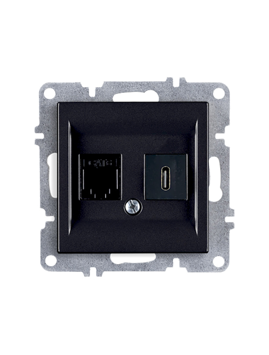 Priză internet cat 6 + Type C neagră Karen Arvia