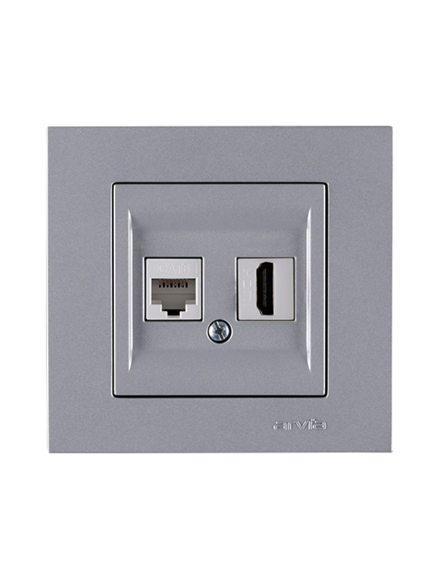Priză internet cat 6 + HDMI argintie Karen Arvia