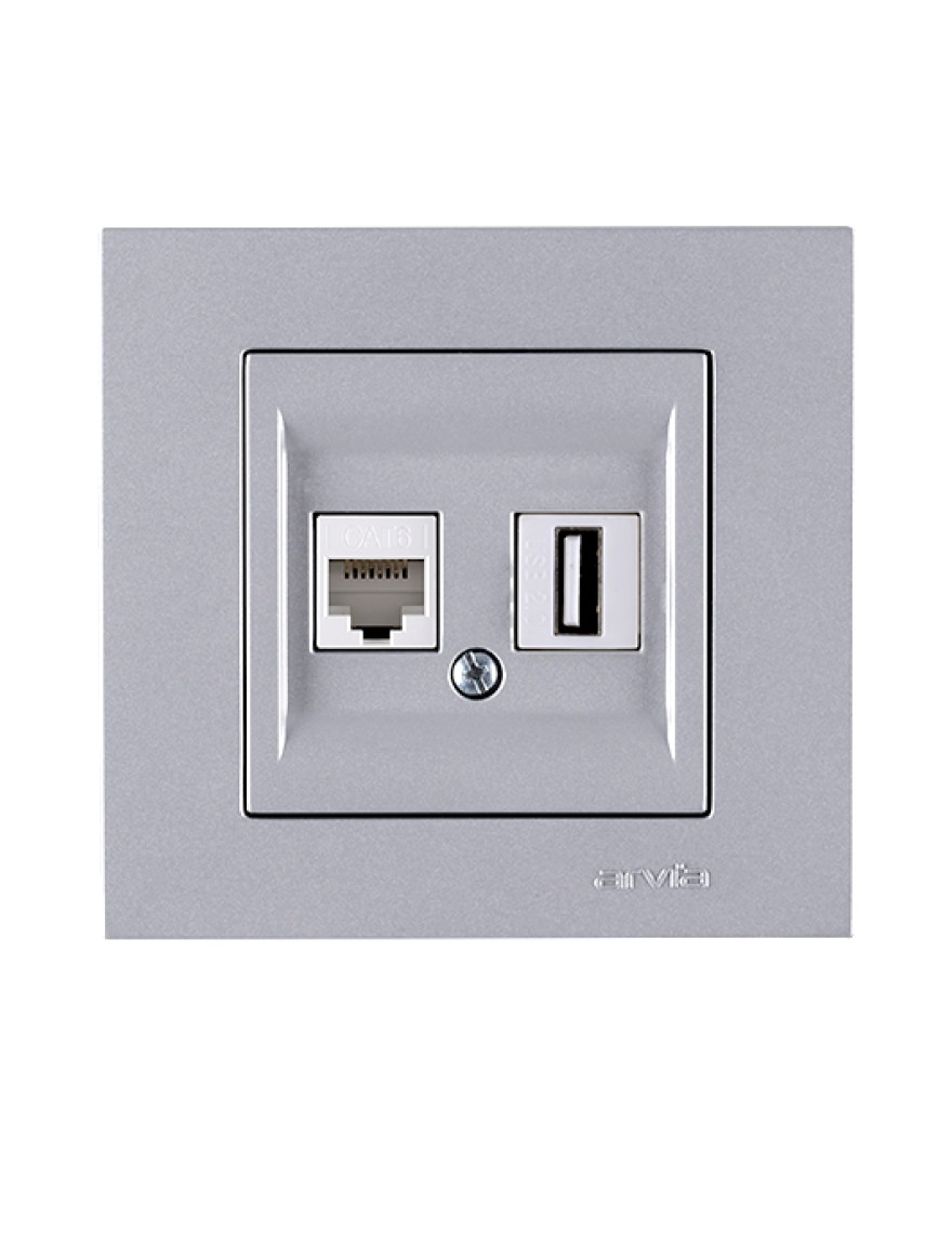 Priză internet cat 6 + USB argintie Karen Arvia