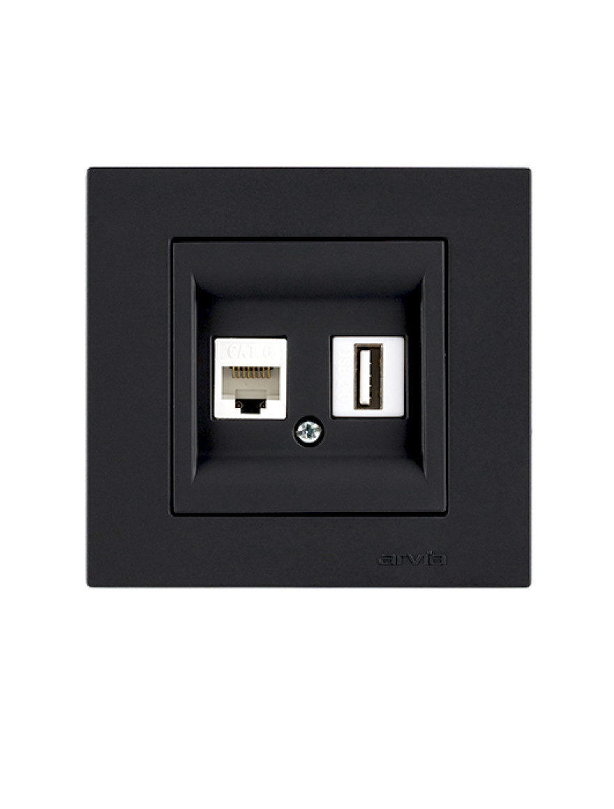 Priză internet cat 6 + USB soft black Karen Arvia