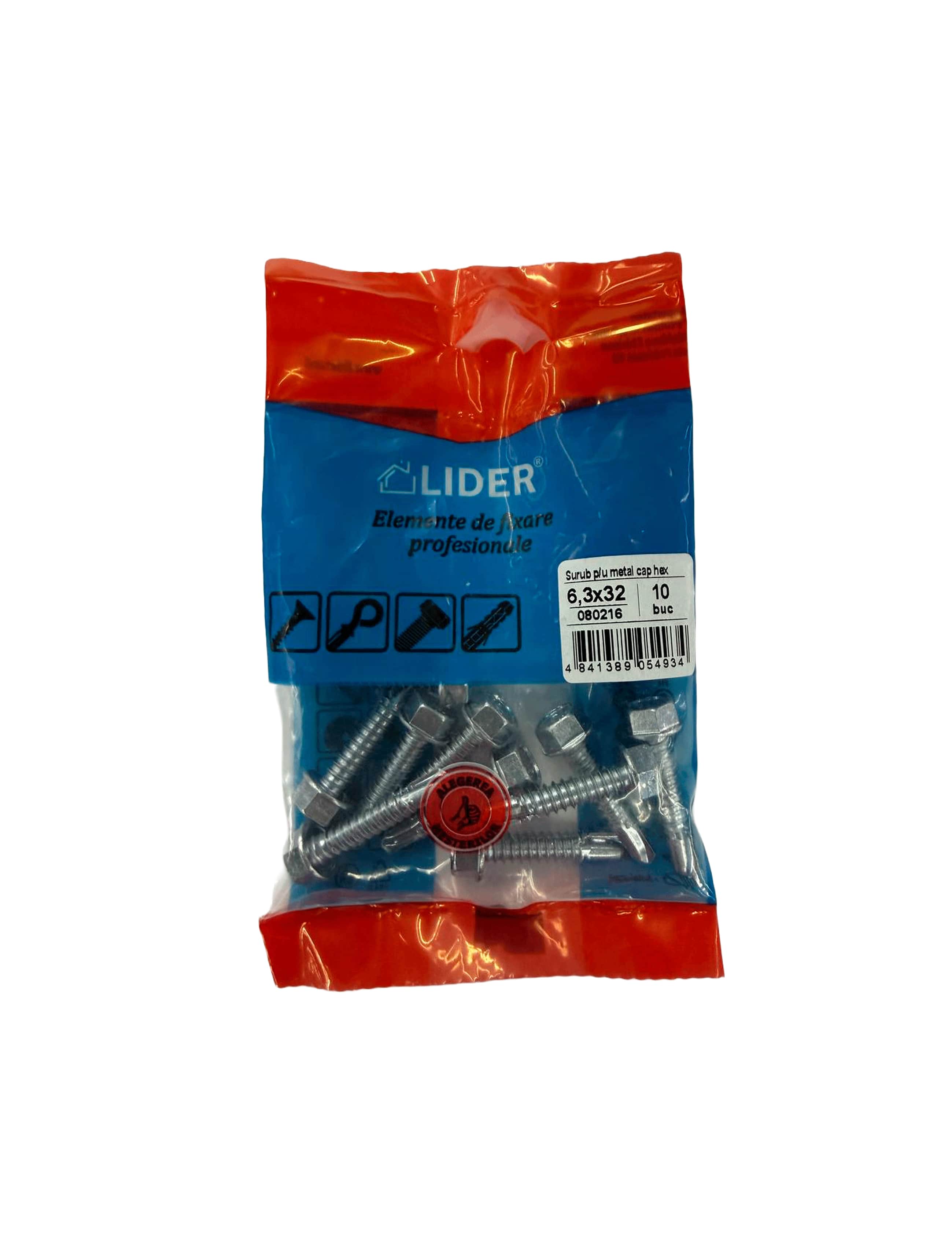 080216 Самосверлящий шуруп по металлу, оцинкованный, 6,3×32, 10 шт., LIDER