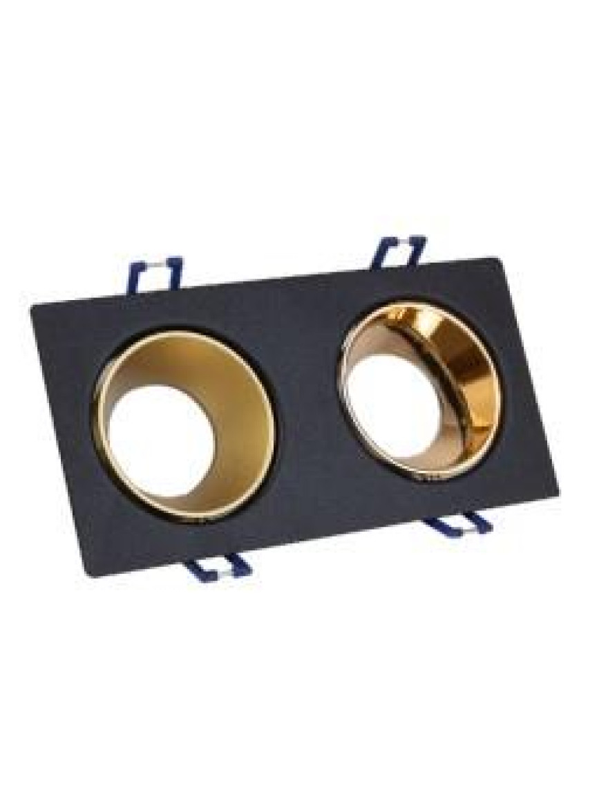 Spot încorp pătrat dublu 2xGU10 negru+ auriu LEO