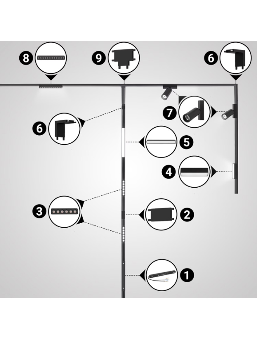 Коннектор пол-стена для накладной и встроенной магнитной шины Ultra Thin, ЧЕРНЫЙ
