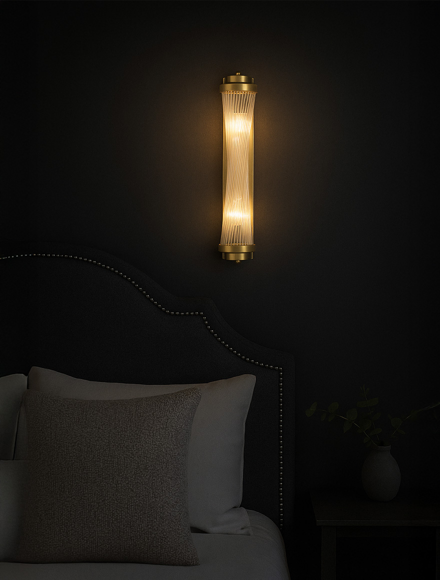 Настенный светильник JH-20127-2, D12×H60 см, 2xE14, металл + стекло, золото + прозрачный, LuminaLED