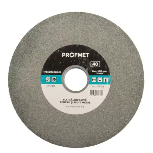 Piatră abrazivă 175x20x32mm p/u metal 63С 40 К 7 V 35 А 2, verde Profmet 176242