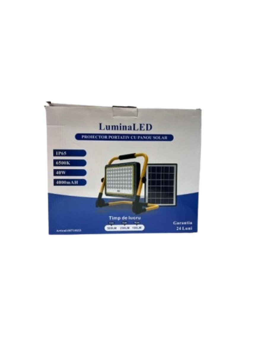 Proiector portativ cu panou solar 40W 4AH LuminaLED