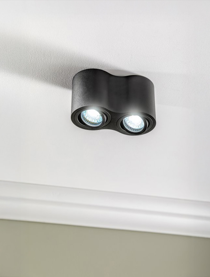 Spot aplicat AVEIRO DUO BIS 2xGU10 160x80x90 rotund negru GTV