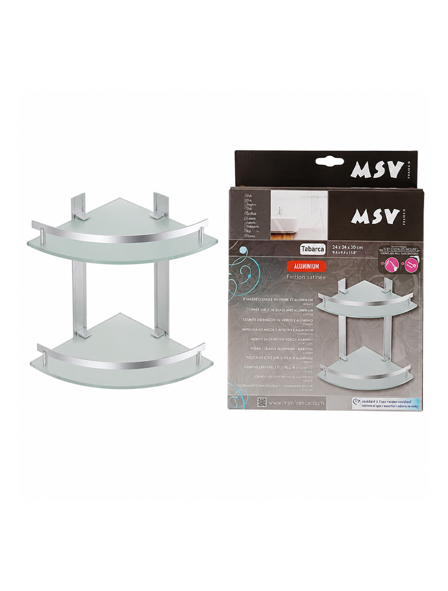 Угловая полка 2 яруса MSV Tabarca 24x24x30см стекло алюминий