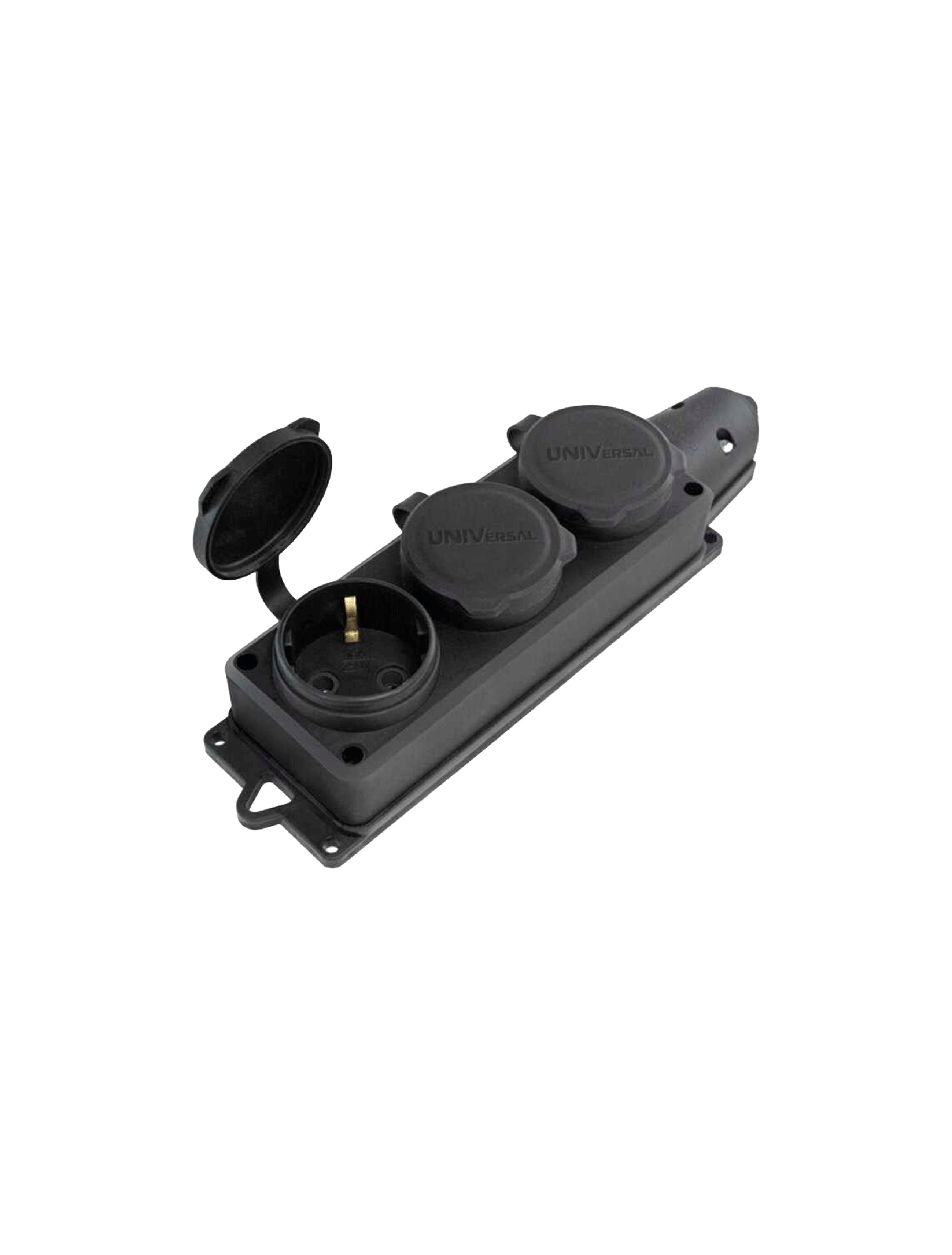 Блок из 3 резиновых розеток с заземлением, черные, 16 А, 250 В, IP44, MUTLUSAN (12 шт./шт.)