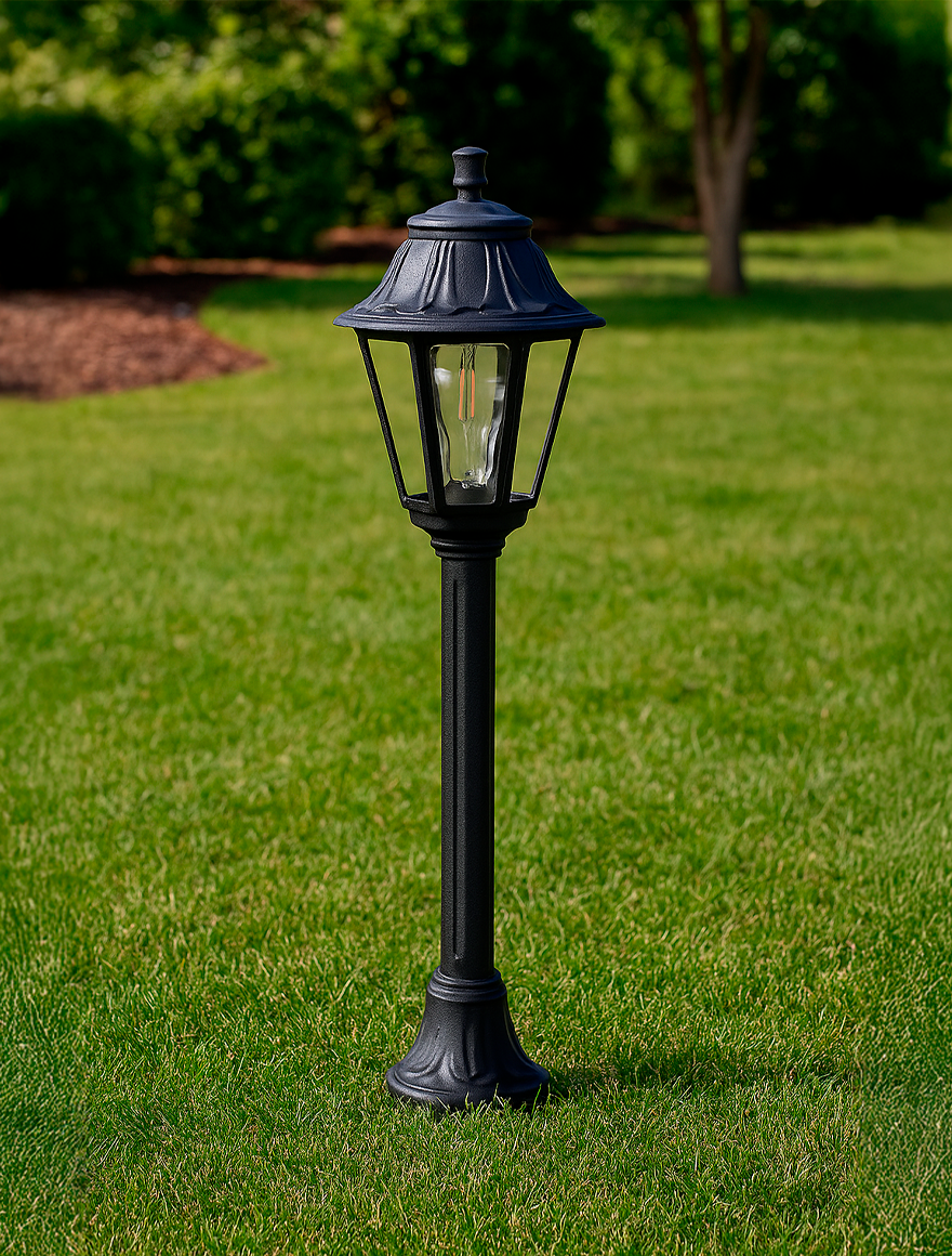 Set corp de il. ANNA E27 A60 8,5W 2,7-4-6,5K transp+ stâlp MIZAR negru 1M FUMAGALLI