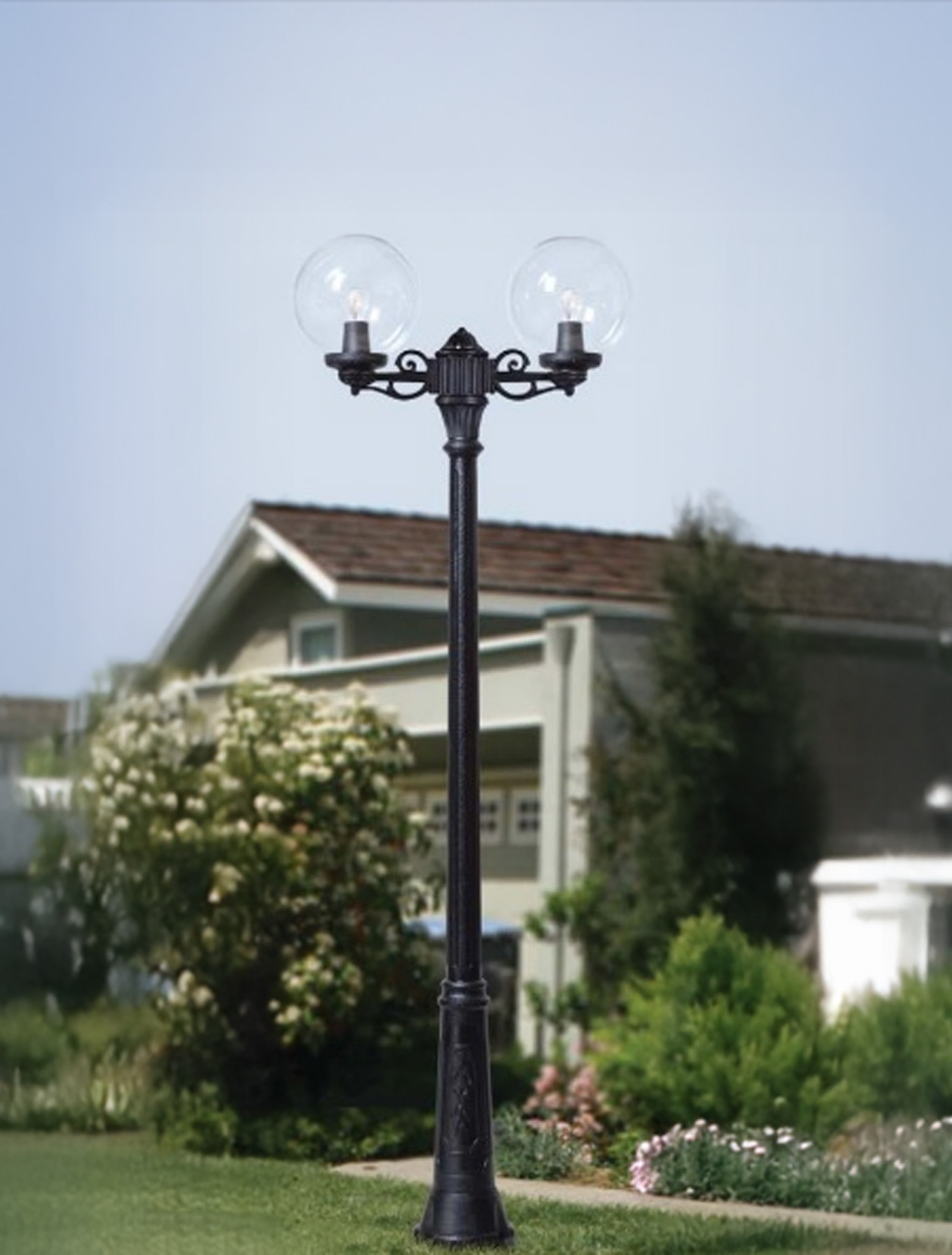 Set corp de il. G300 E27 A60 8,5W 2,7-4-6,5K 2L transp + suport G300 2L + stâlp RICU BISSO negru 2.4M Fumagalli