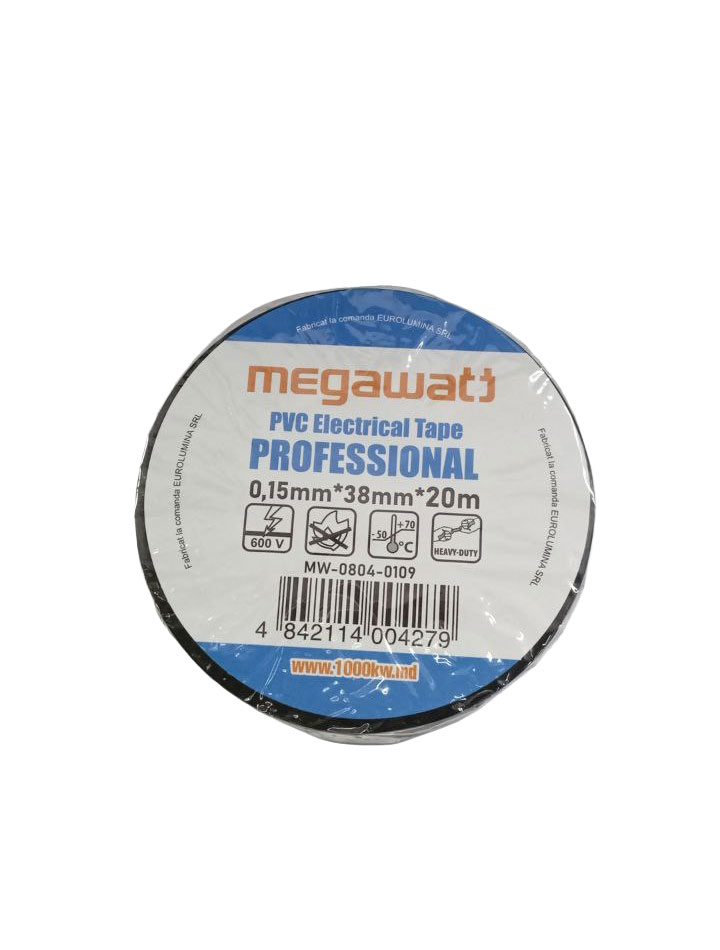 Bandă izolantă 38X20 PVC neagră MegaWatt