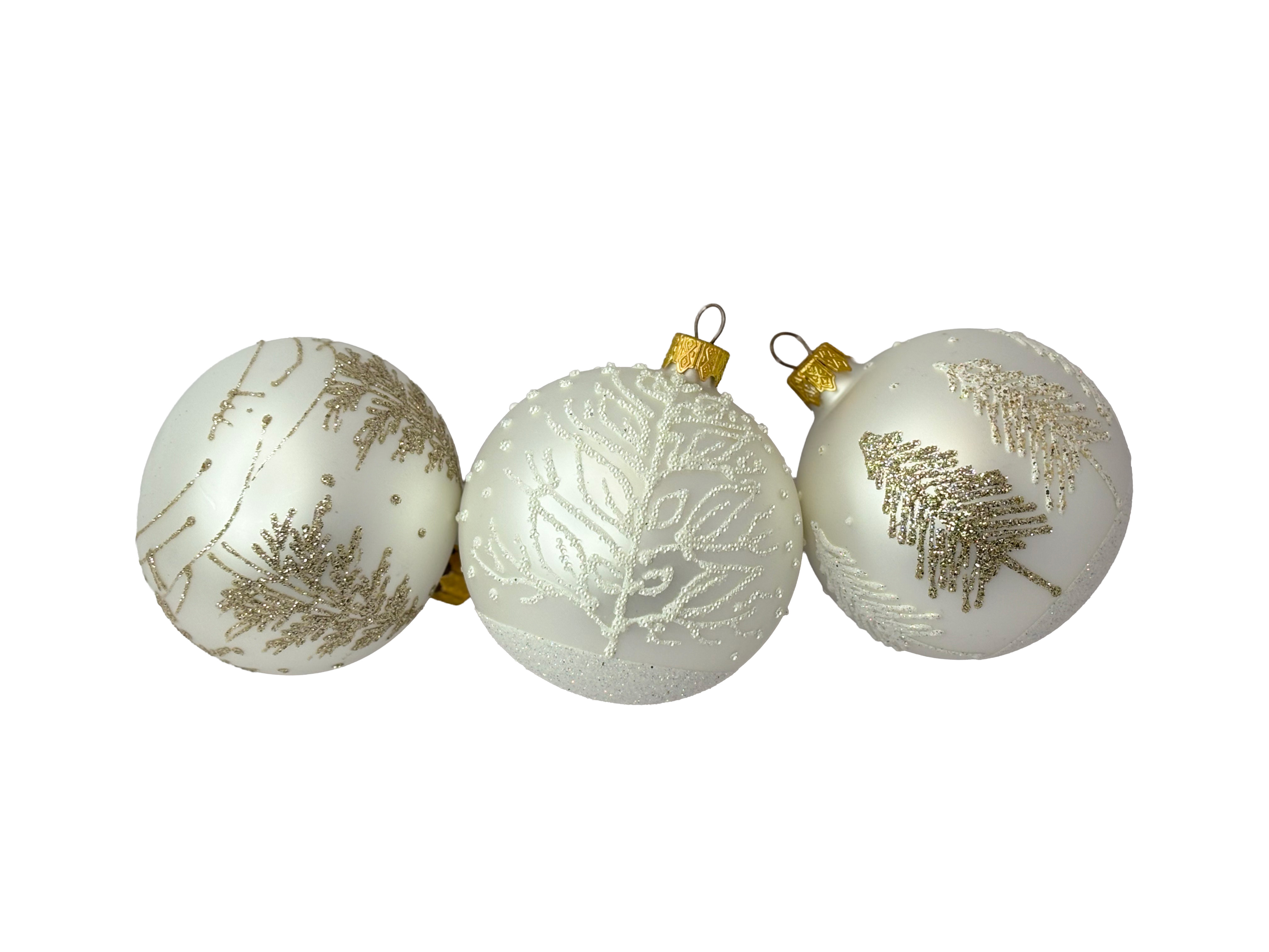 Glob pentru brad din sticlă 80mm Mouth blow alb