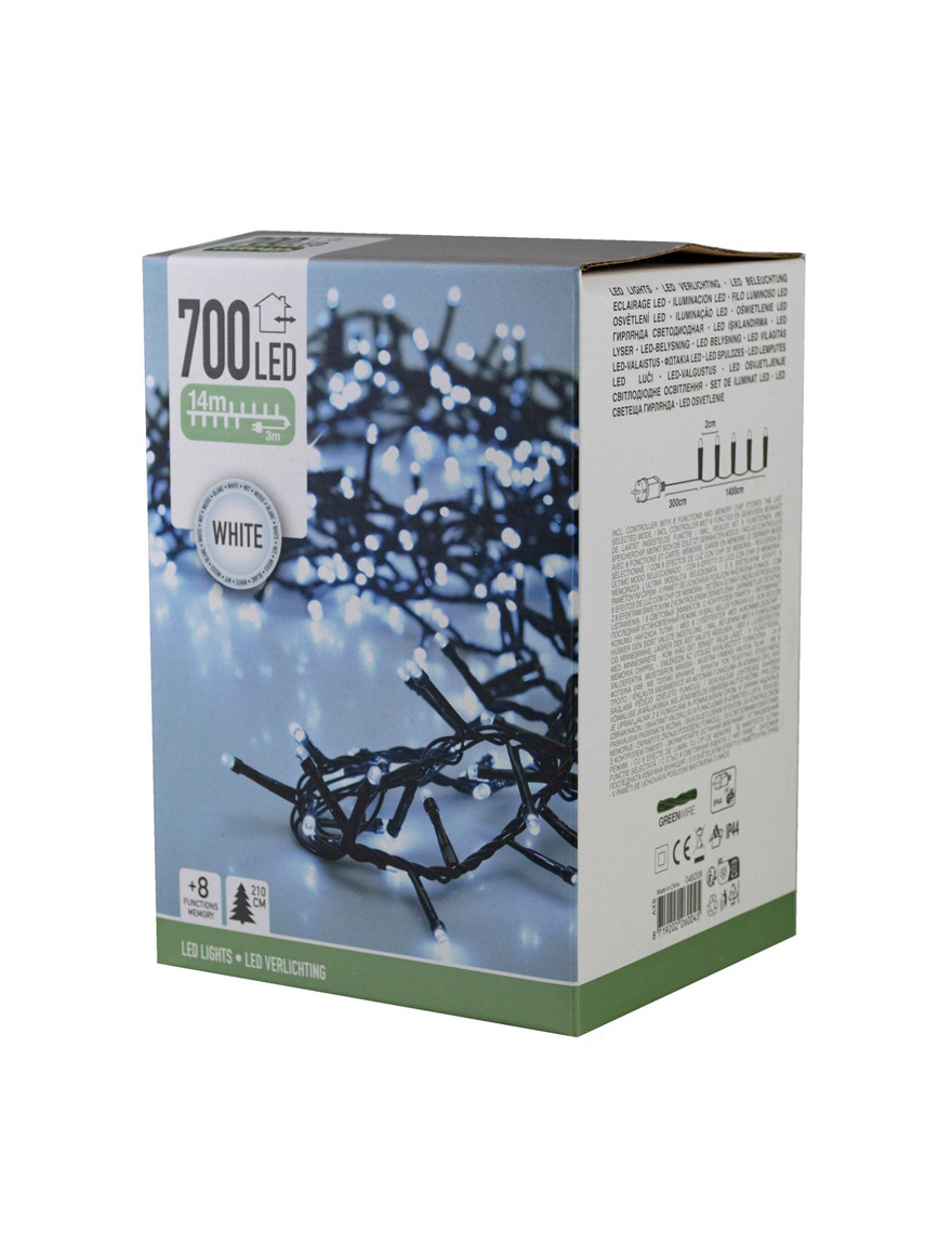 Luminițe de Crăciun Ramura 700LED, alb rece, 14m, 8 reg, timer