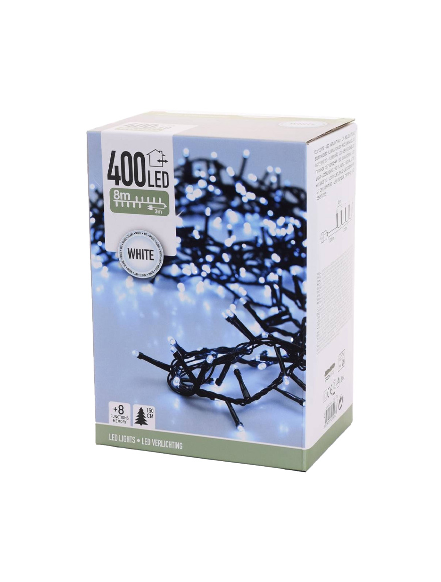 Luminițe de Crăciun Fir 400LED alb, 8m, cablu verde