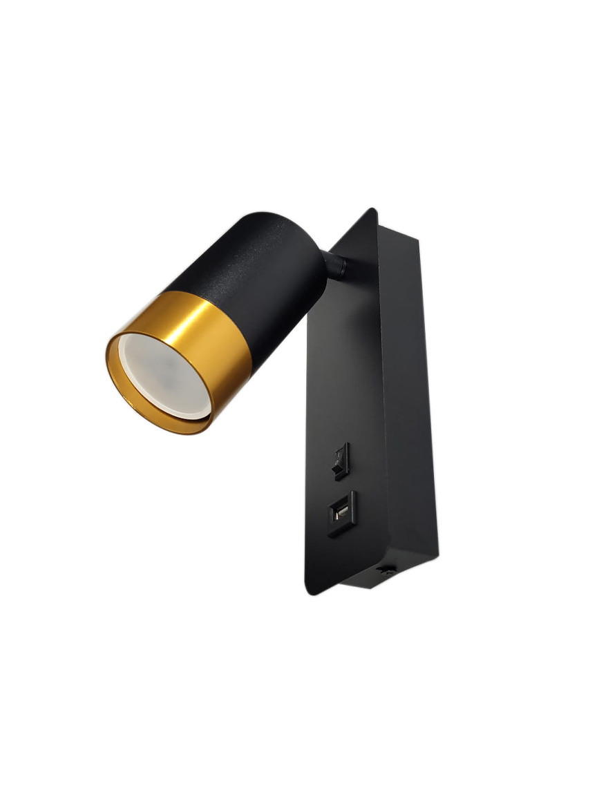 Настенный встраиваемый светильник с USB, 1xGU10, IP20, чёрный + золото, LUMINALED