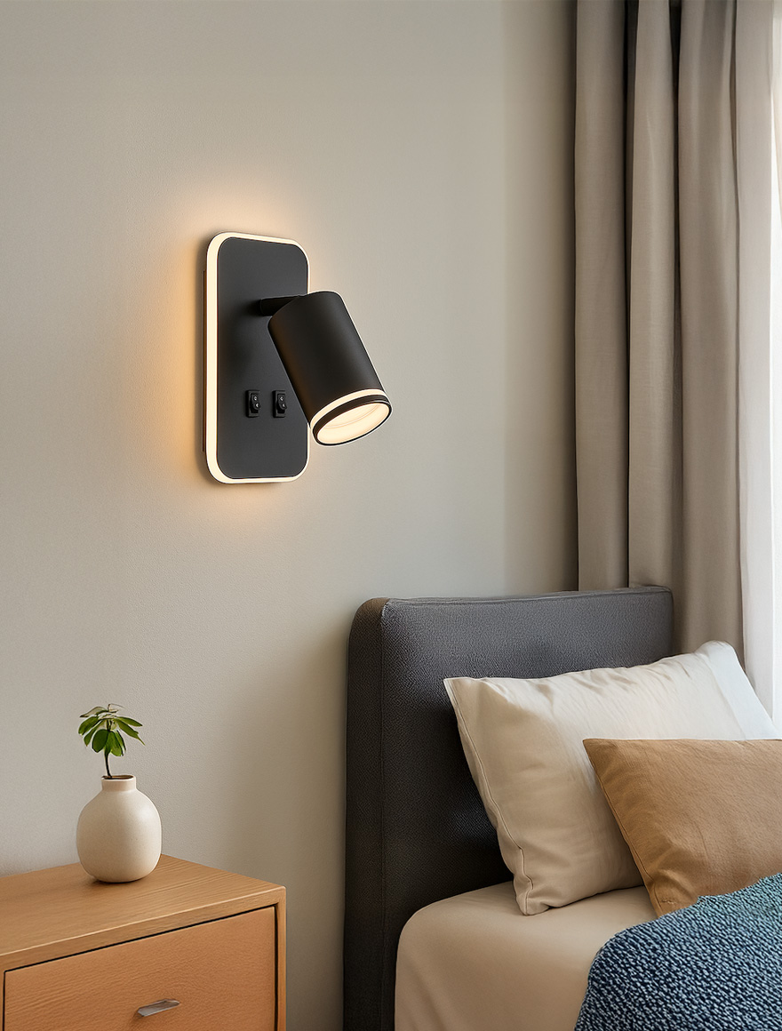 Настенный встраиваемый светильник 1xGU10 + LED 7W 3000K, IP20, чёрный, LUMINALED