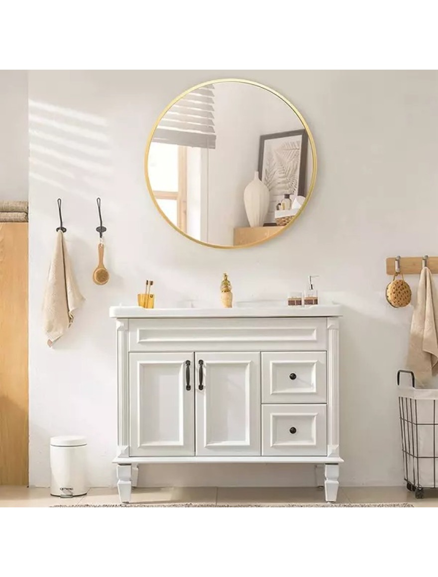 Oglindă baie rotundă, aurie, diametru 60 cm.