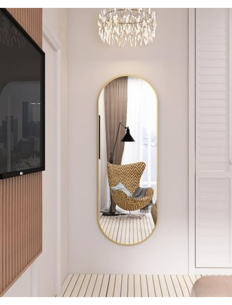 Oglindă ovală, aurie, 50x150 cm.