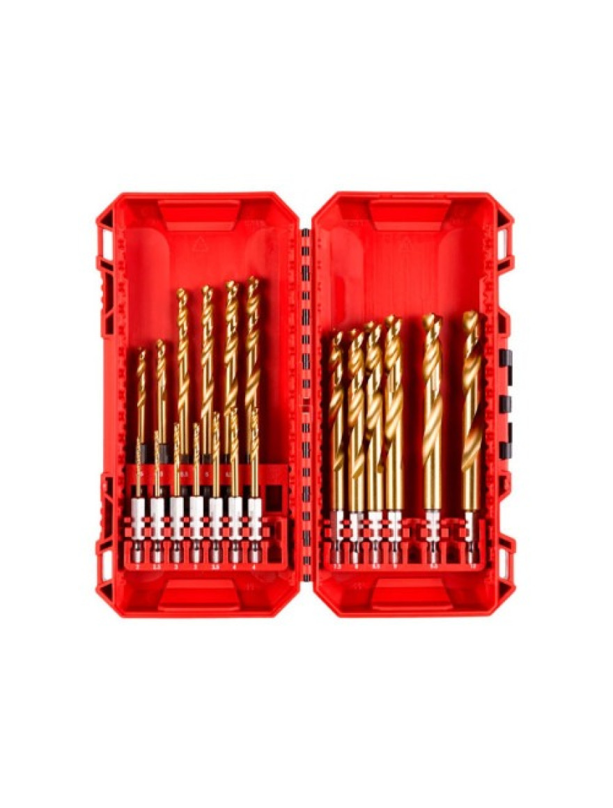 Set 19 burghie HSS-G RED HEX 1/4 din titan p/u metal 2-10mm Milwaukee 4932493866
