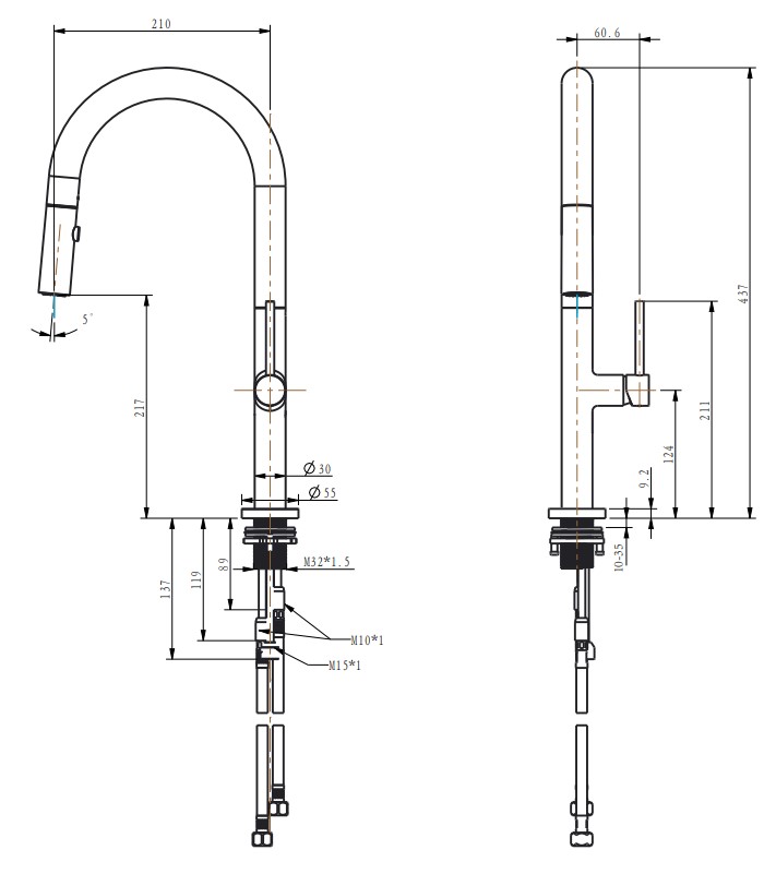 Смеситель для кухни SanDonna CHARLOTTE черный Total