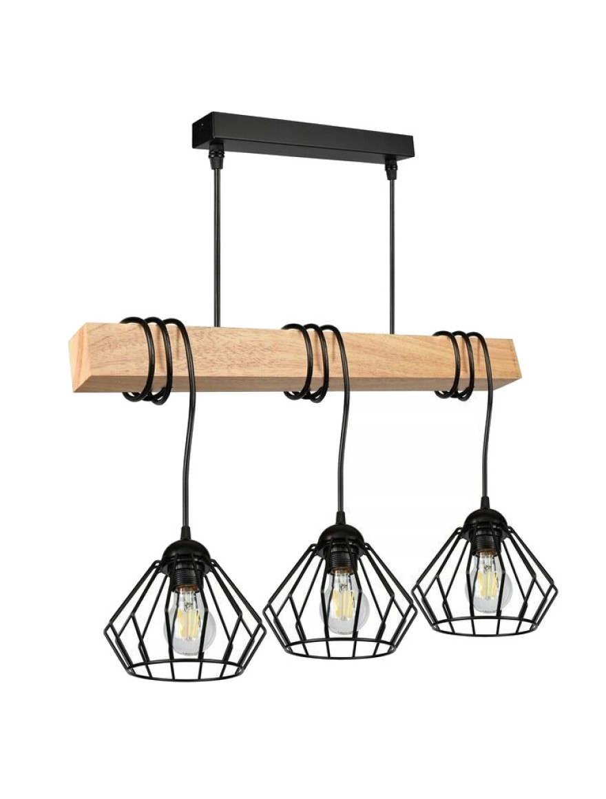 Lustra 3XE27 negru+lemn S6950-3 Luminaled