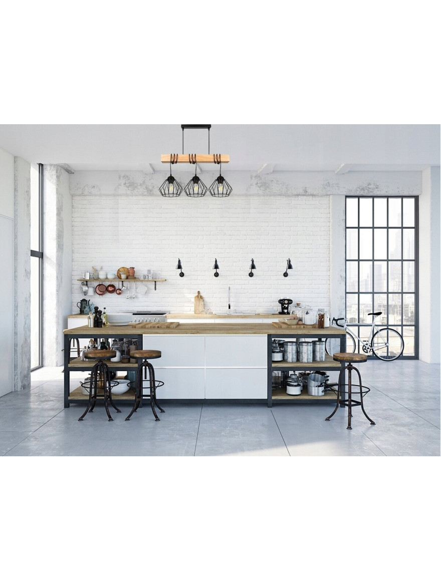 Lustra 3XE27 negru+lemn S6950-3 Luminaled