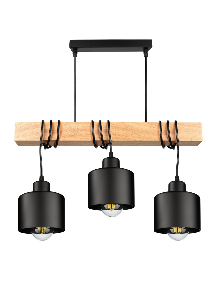 Lustra 3XE27 negru+lemn S6949-3 Luminaled