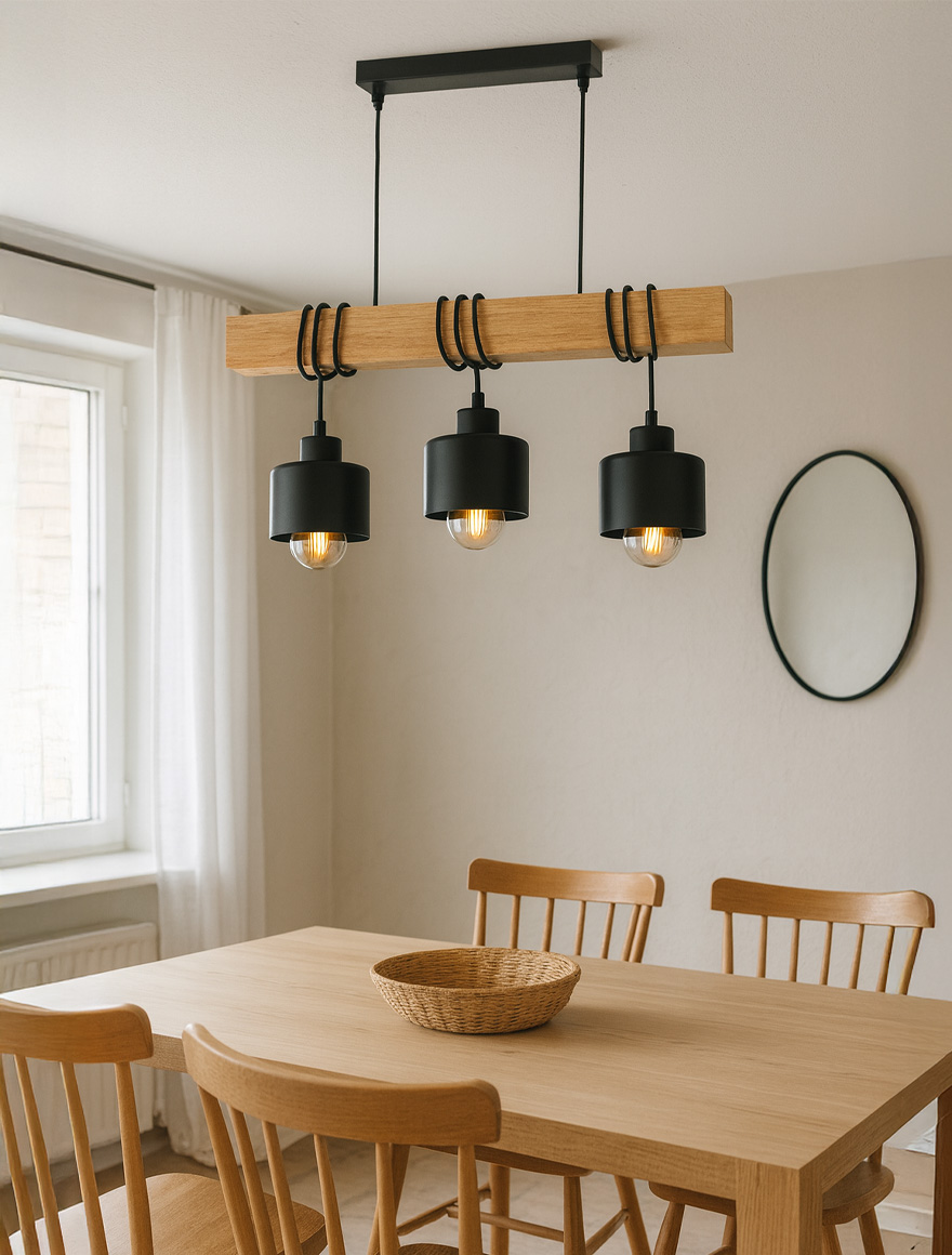 Lustra 3XE27 negru+lemn S6949-3 Luminaled