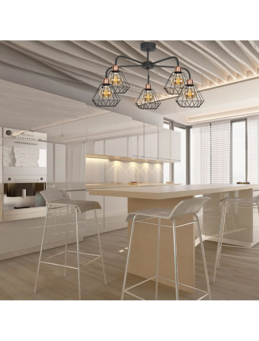 Lustră 5XE27 neagră S6931-5 Luminaled