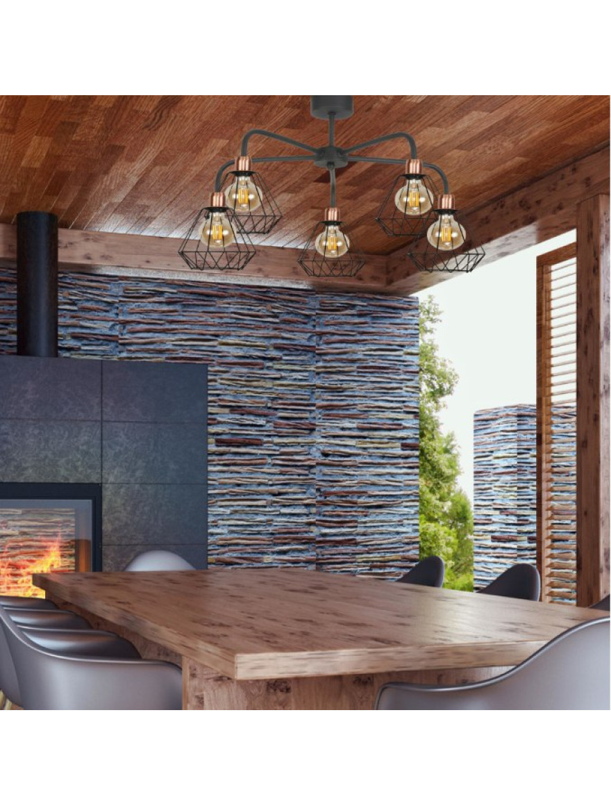 Lustră 5XE27 neagră S6931-5 Luminaled