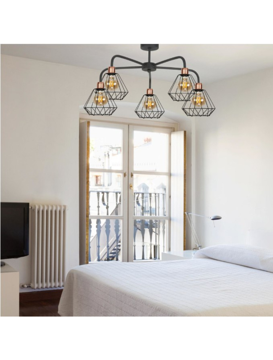 Lustră 5XE27 neagră S6931-5 Luminaled