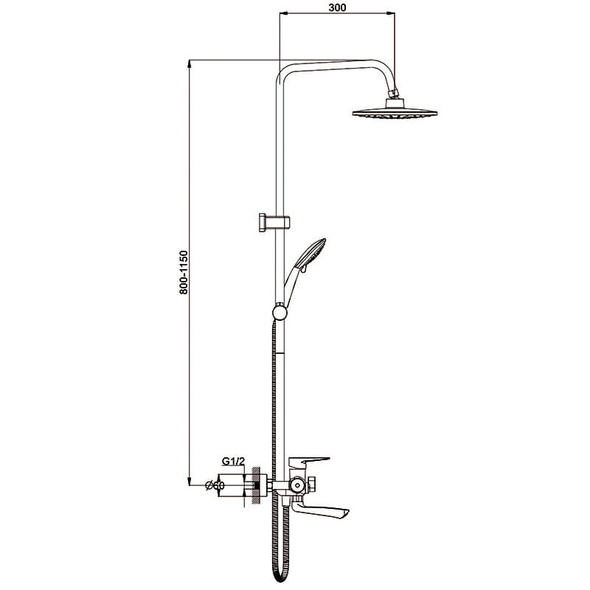 Set baterie cu bară duș PUD16-YB